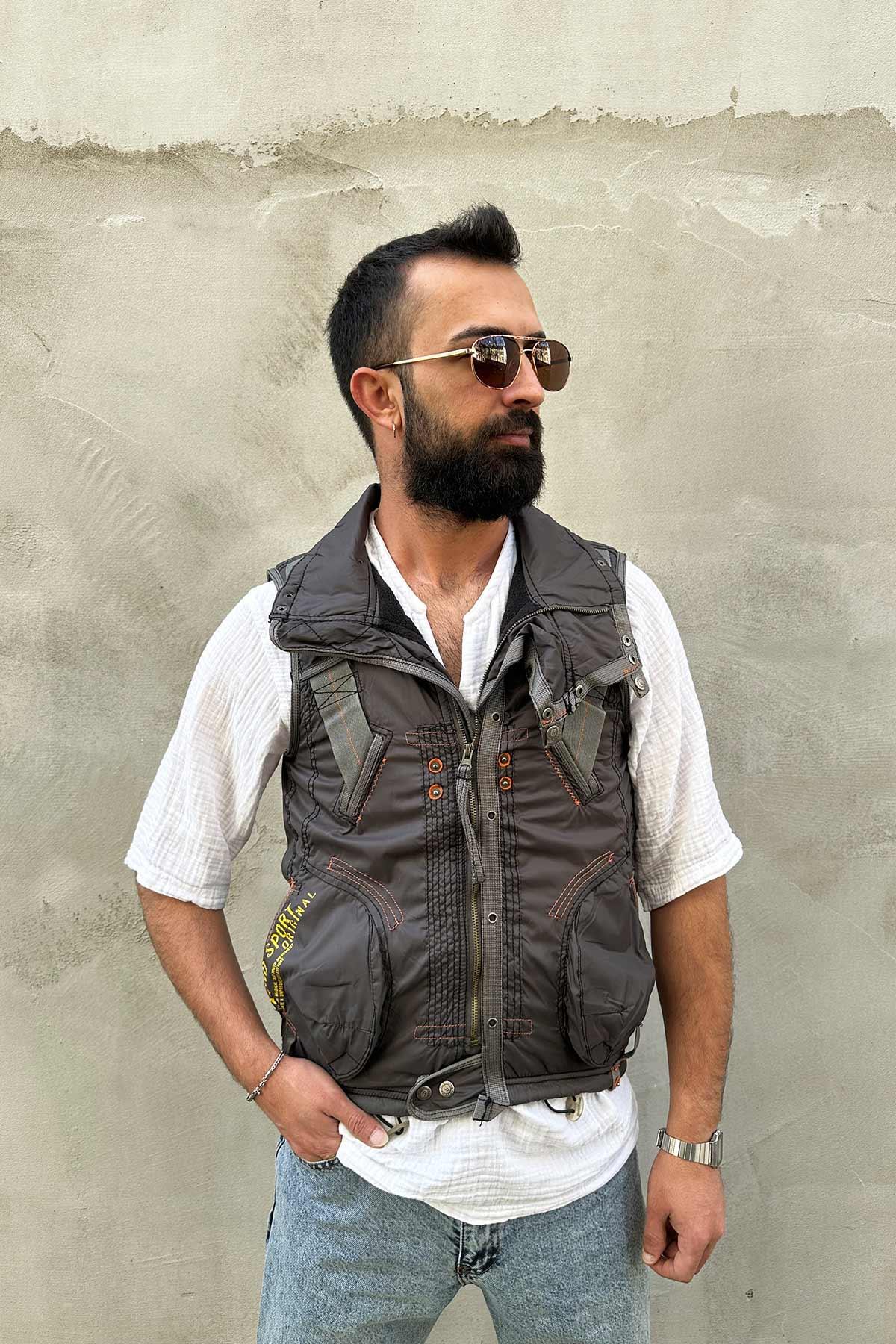 Vintage Polar Astarlı Outdoor Gri Yelek