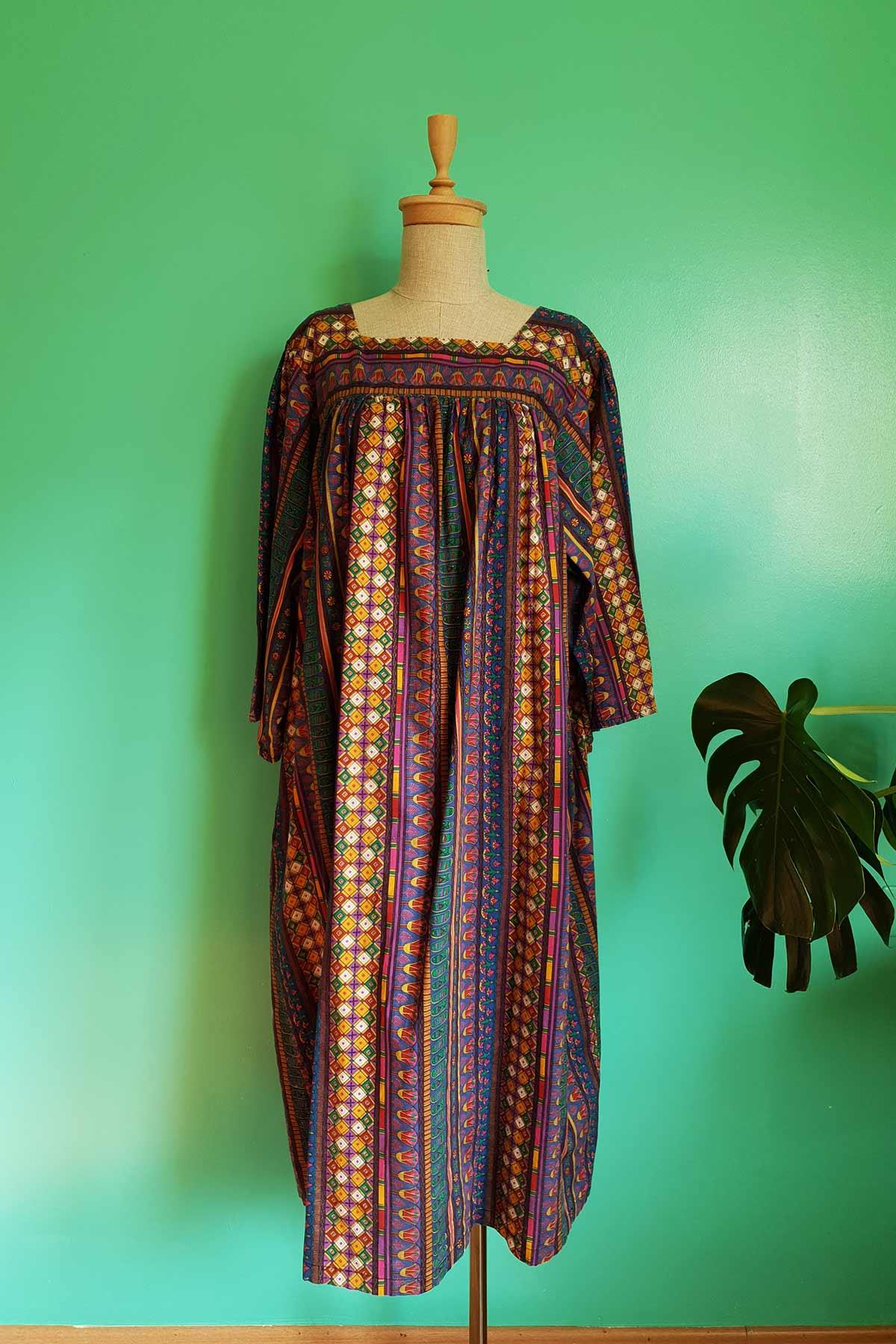 Vintage Renkli Oversize Elbise