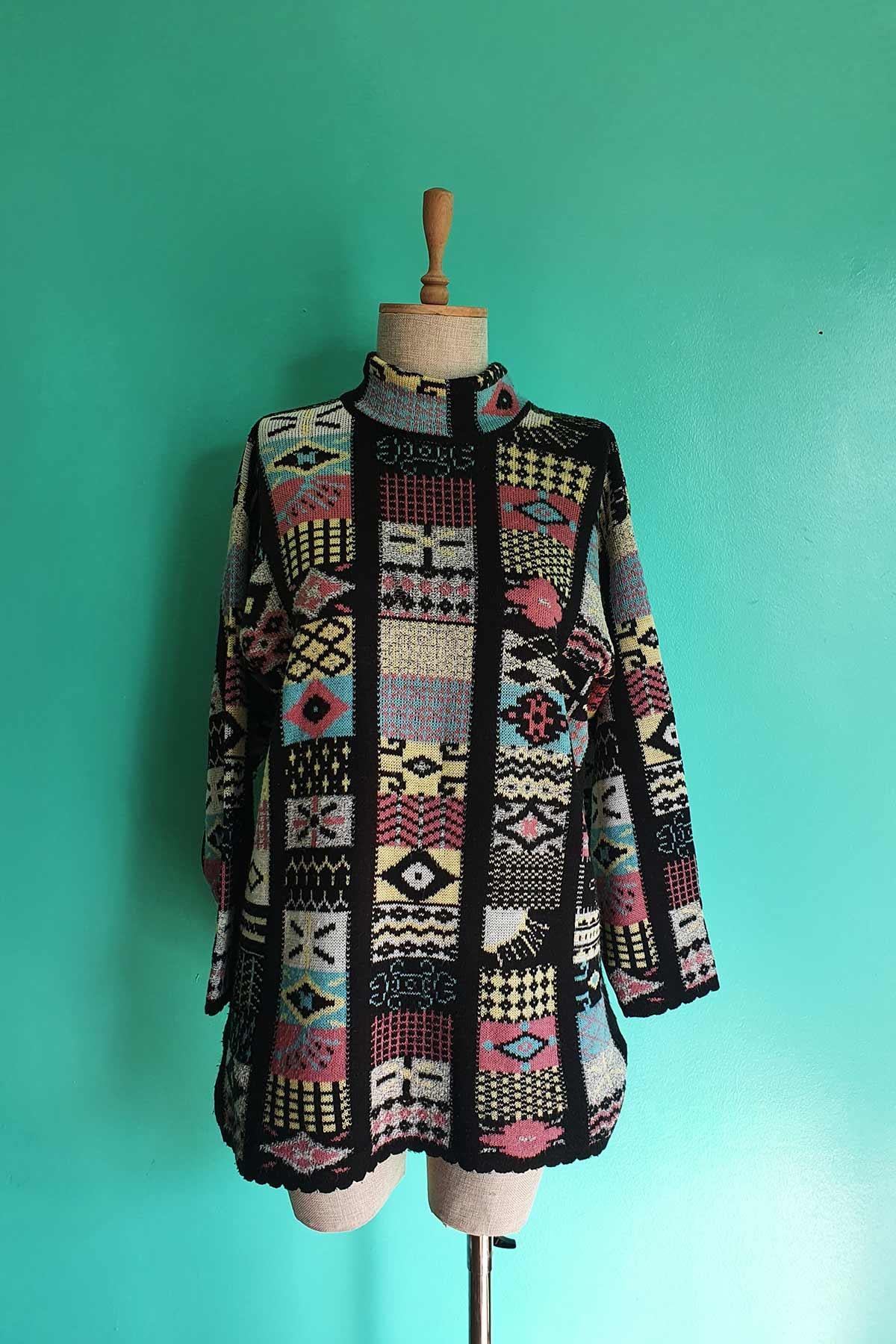 Vintage Renkli Oversize Kazak