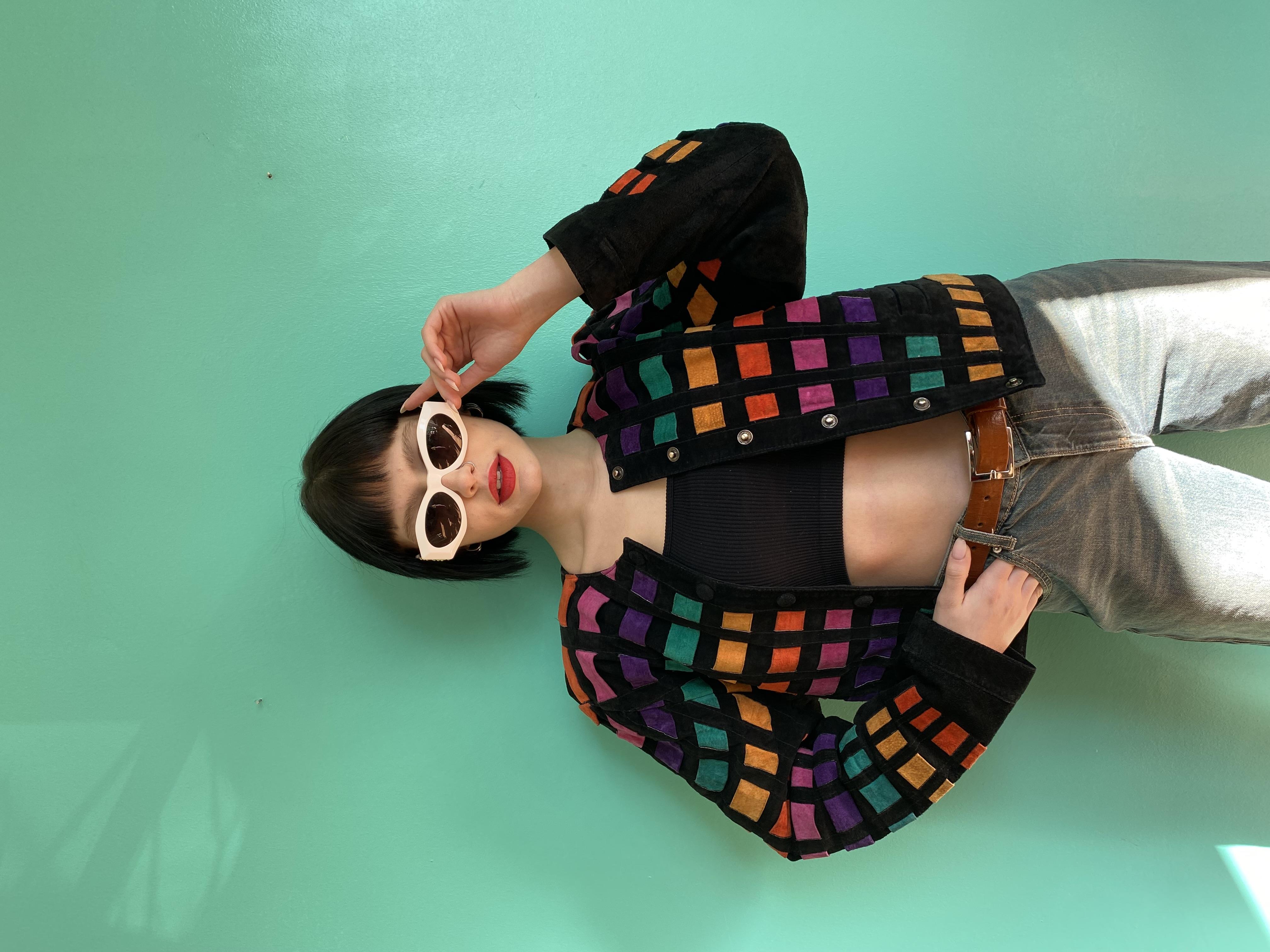 Vintage Renkli Süet Deri Ceket