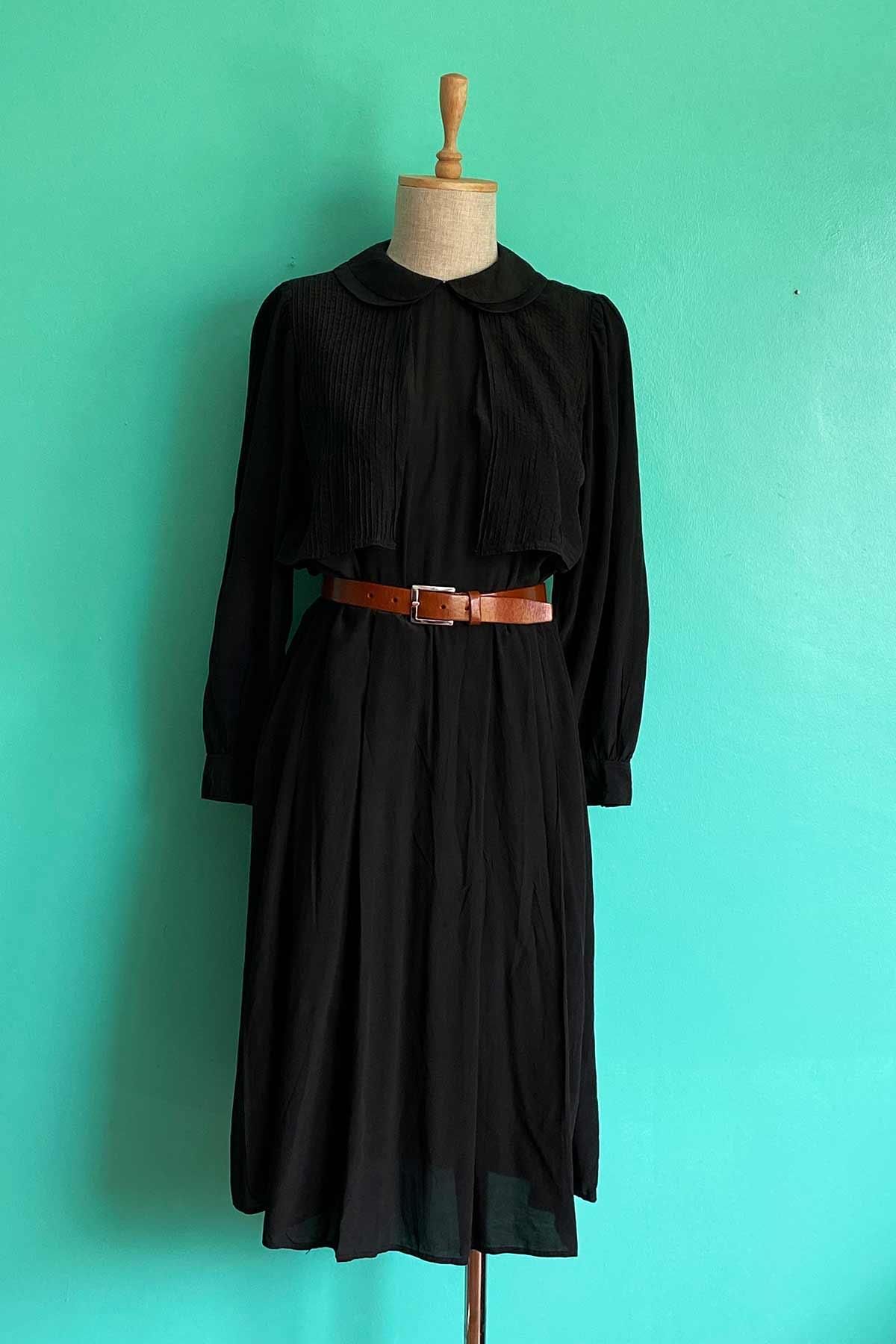 Vintage Saf İpek Siyah Elbise