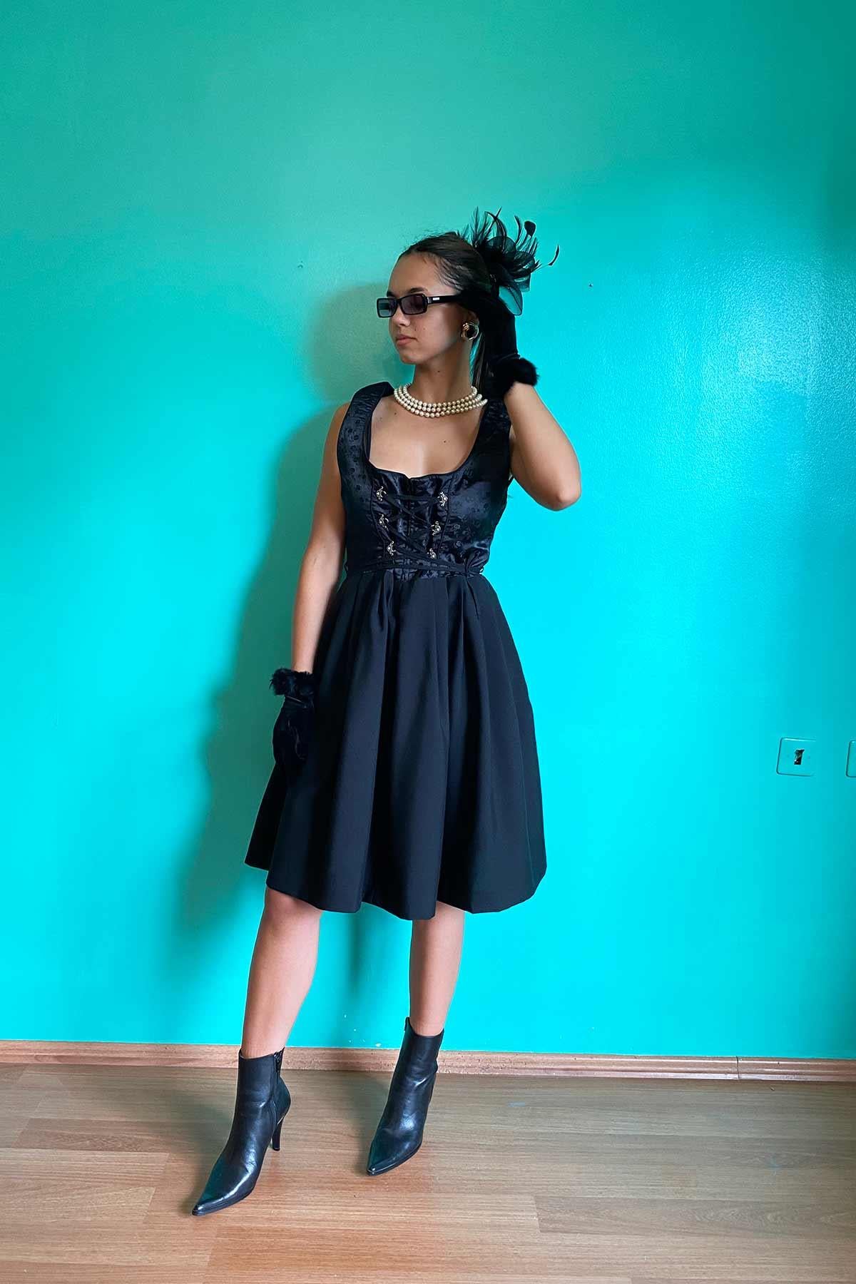 Vintage Siyah Bavyera Elbise