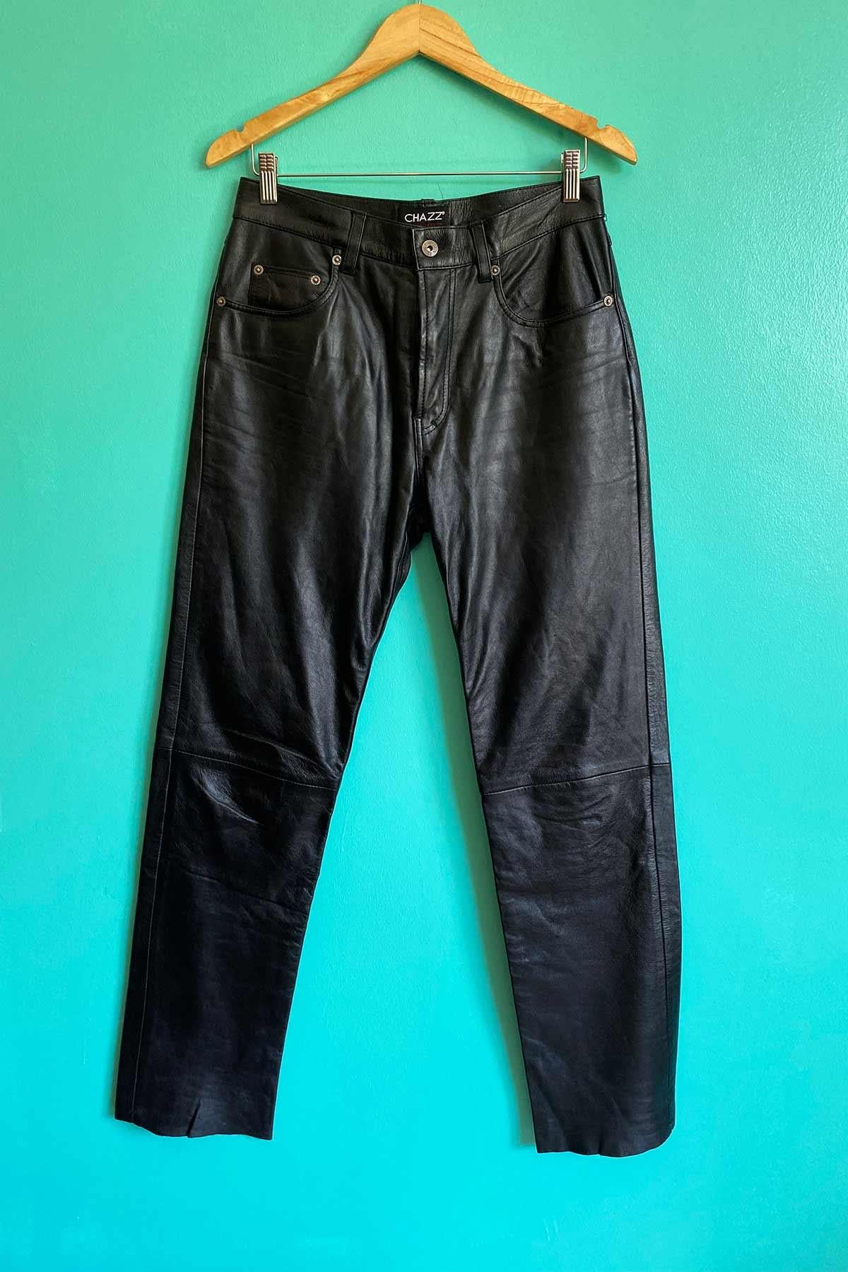 Vintage Siyah Deri Pantolon