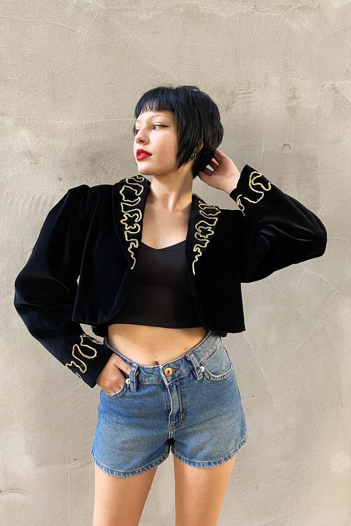 Vintage Siyah Kadife Ceket