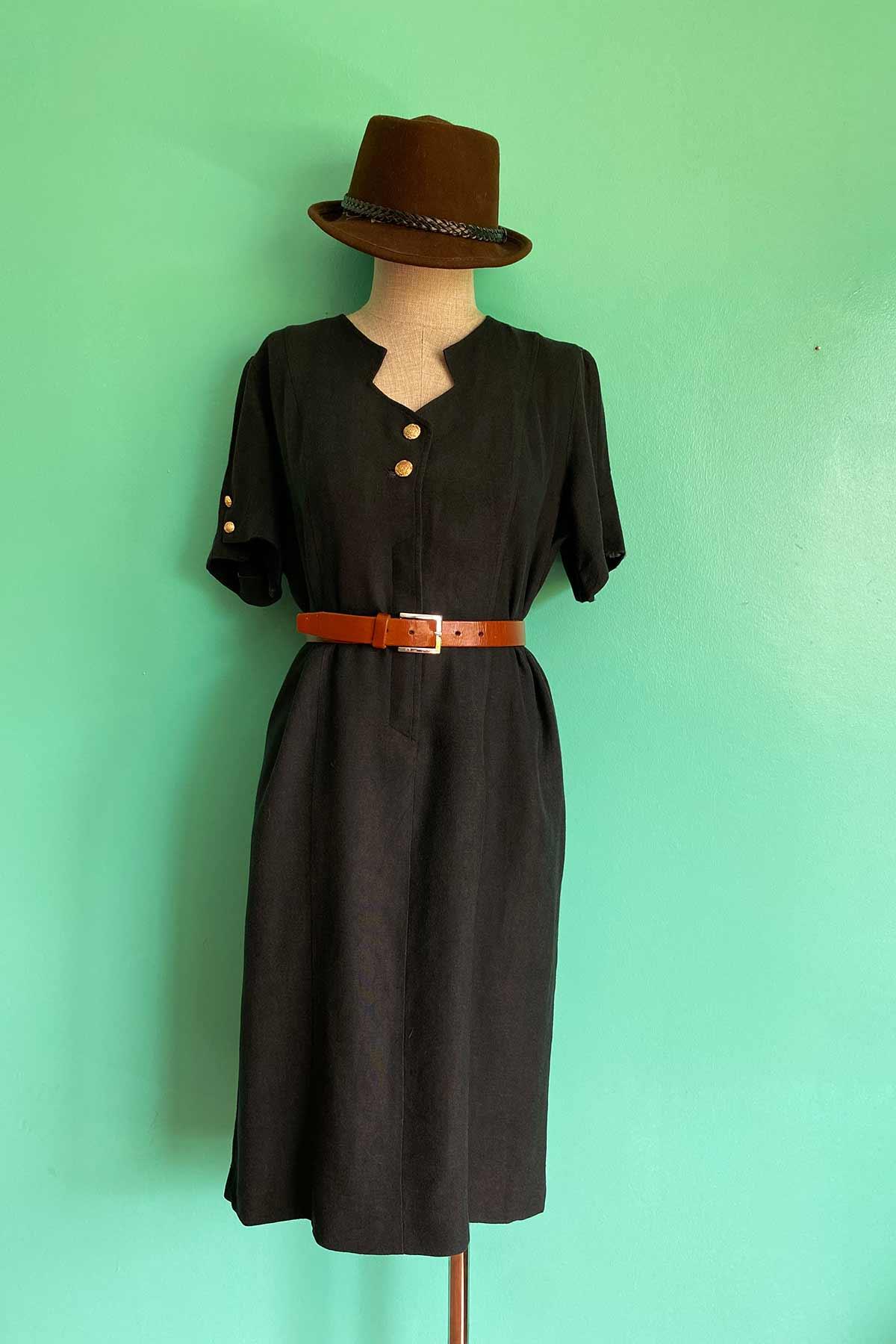 Vintage Siyah Keten Elbise