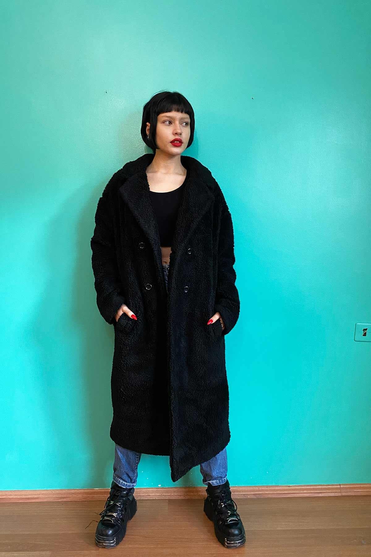 Vintage Siyah Peluş Kaban