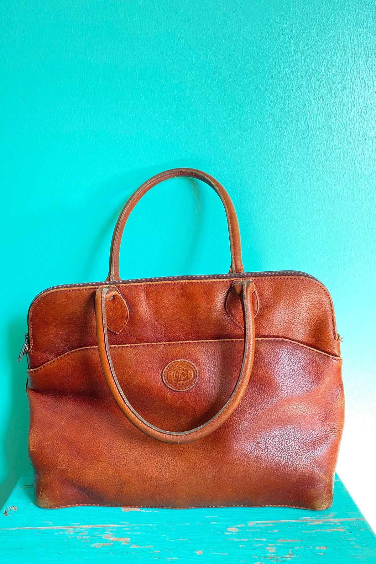 Vintage Taba Deri El Çantası