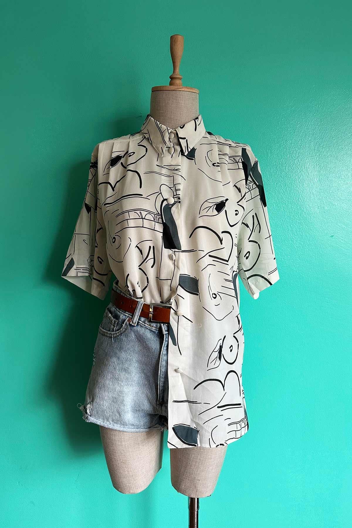 Vintage Transparan Desenli Gömlek