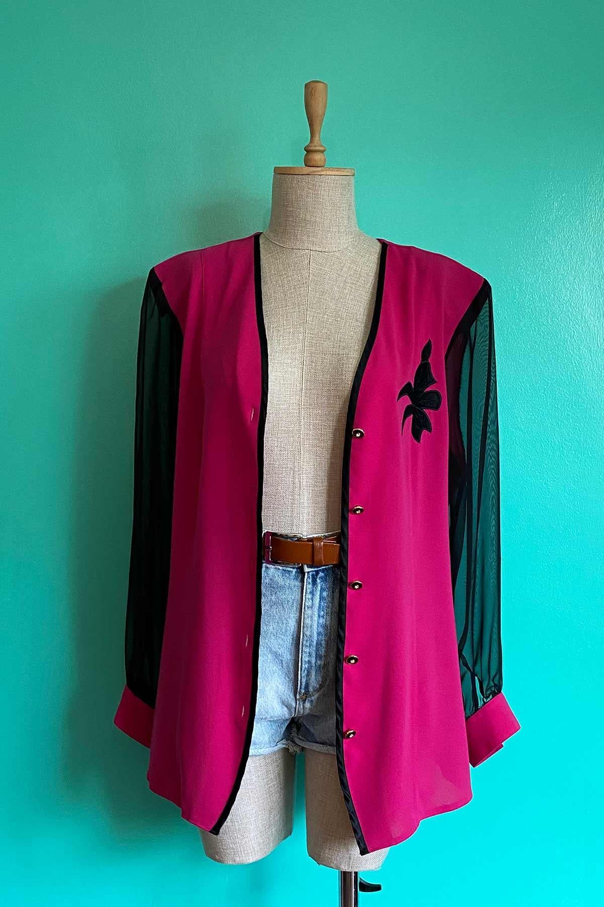 Vintage Transparan Kol Detaylı Pembe Gömlek Ceket