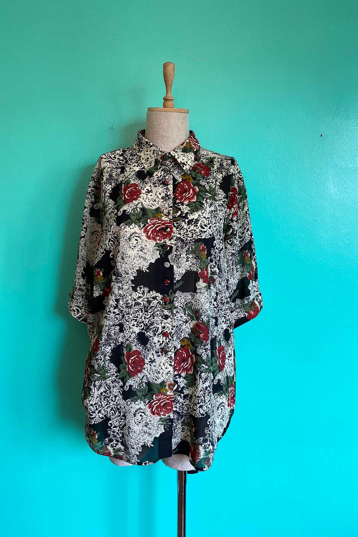 Vintage Transparan Oversize Çiçekli Gömlek