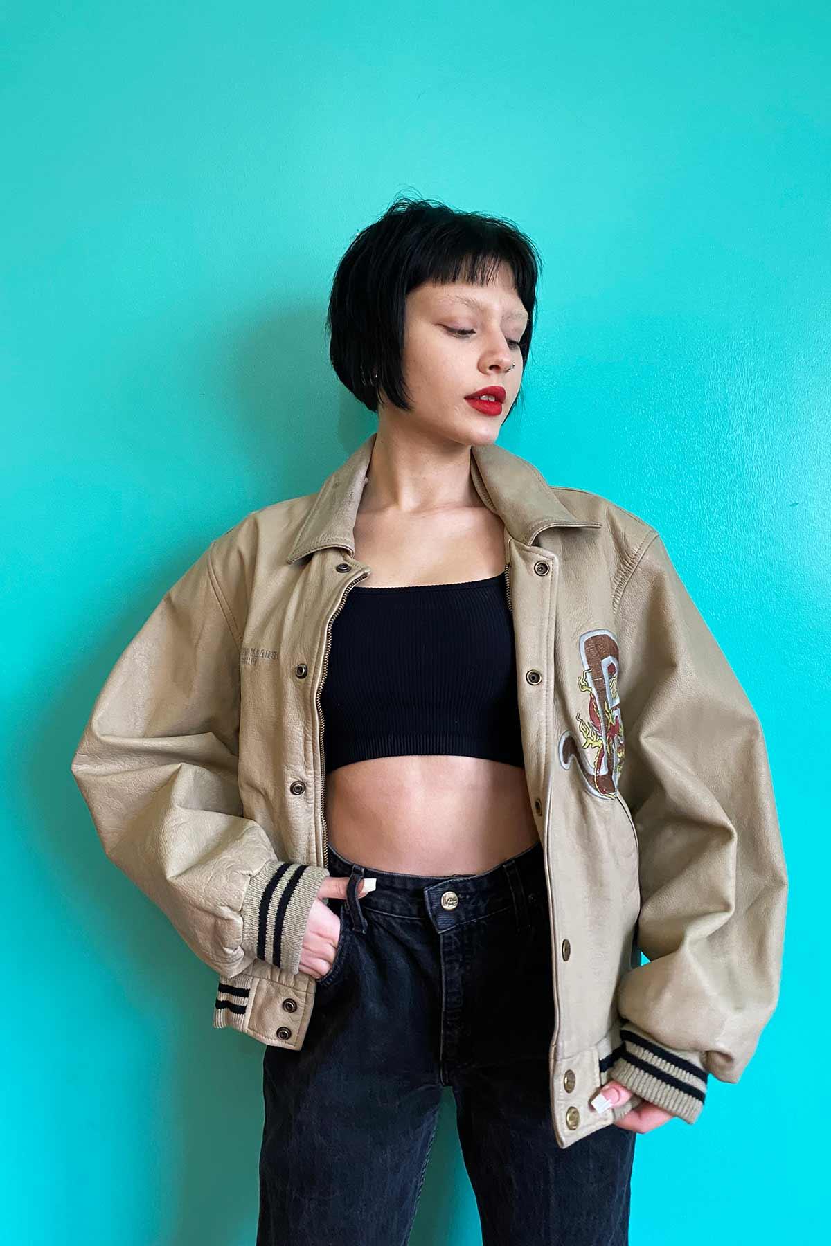 Vintage Unisex Bomber Deri Mont