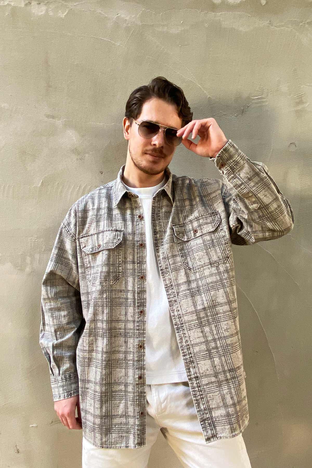 Vintage Uzun Kol Oversize Gömlek