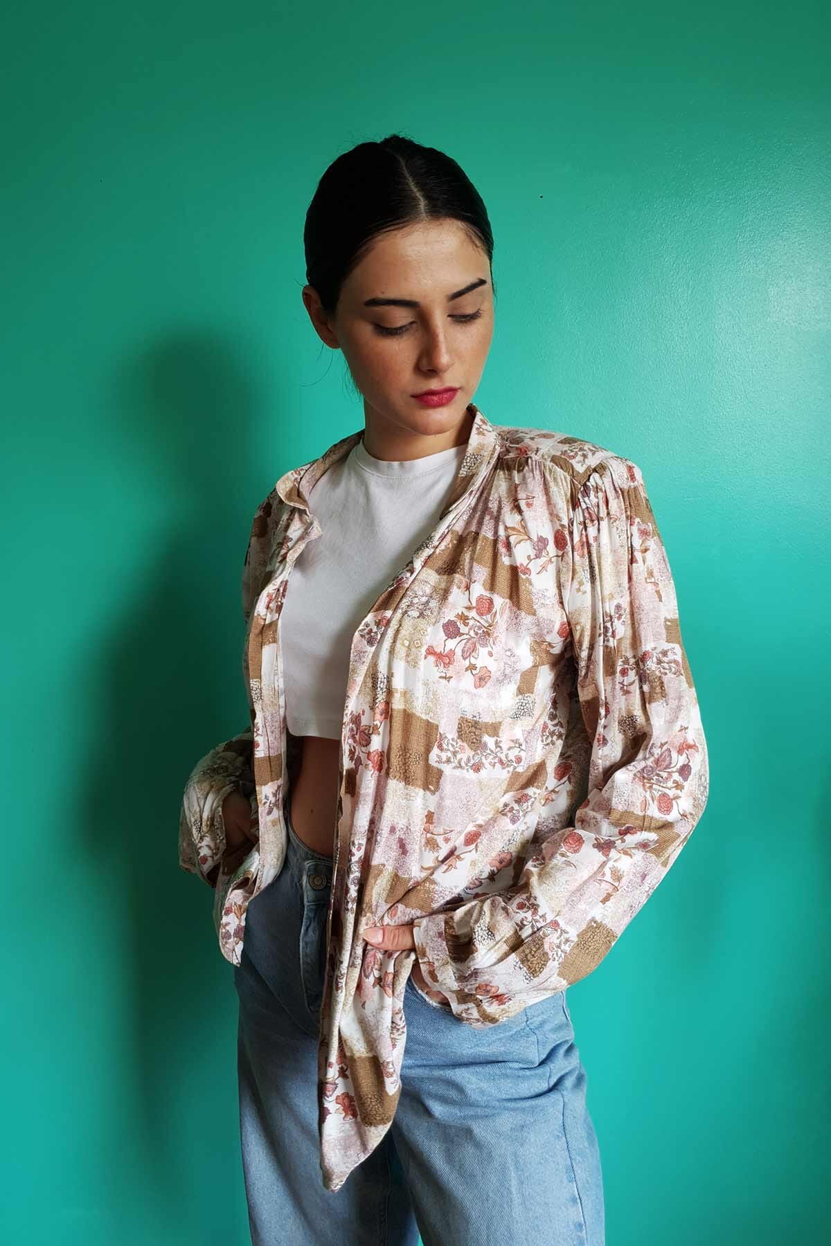 Vintage Viskon Çiçekli Gömlek