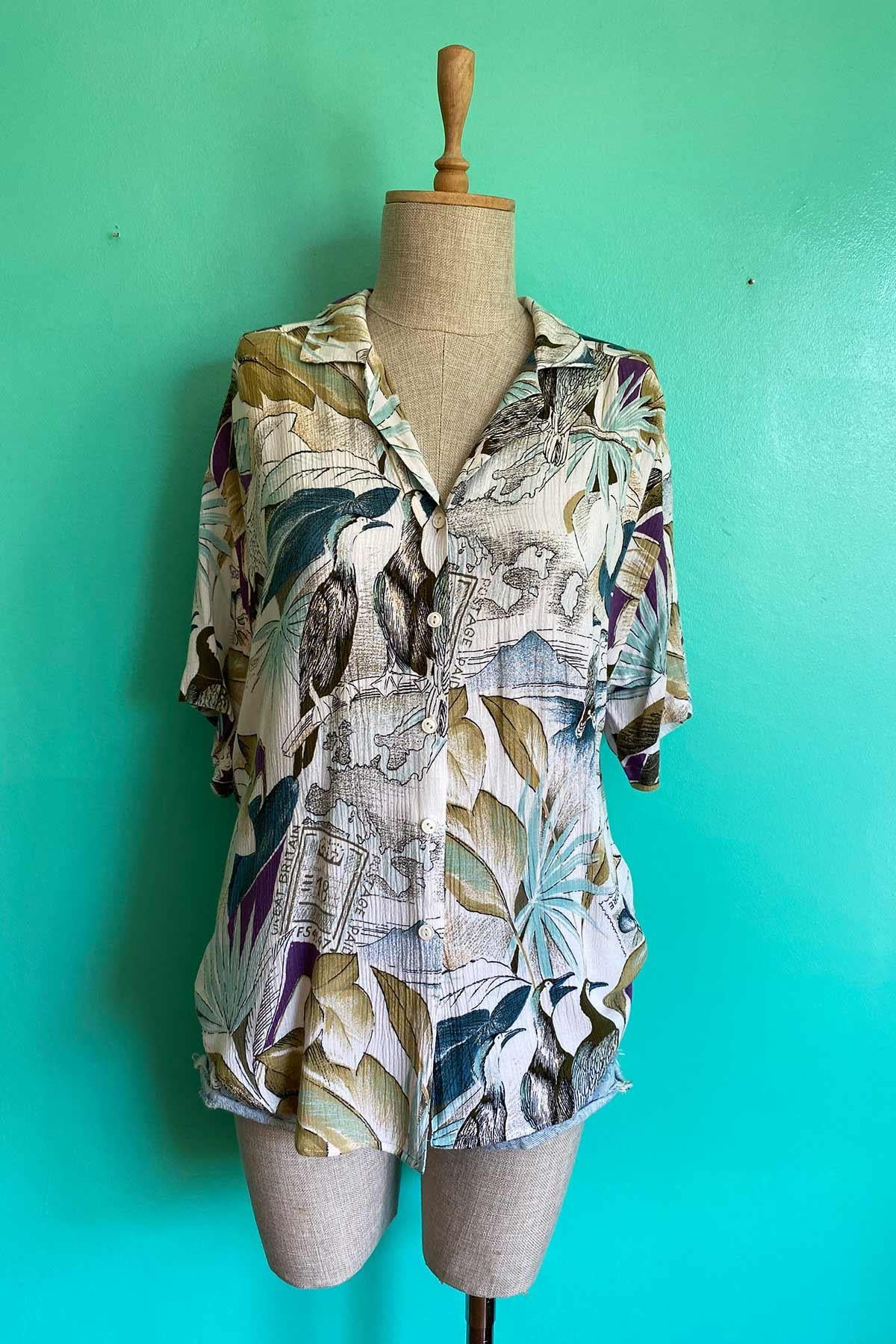 Vintage Yaprak Desenli Gömlek