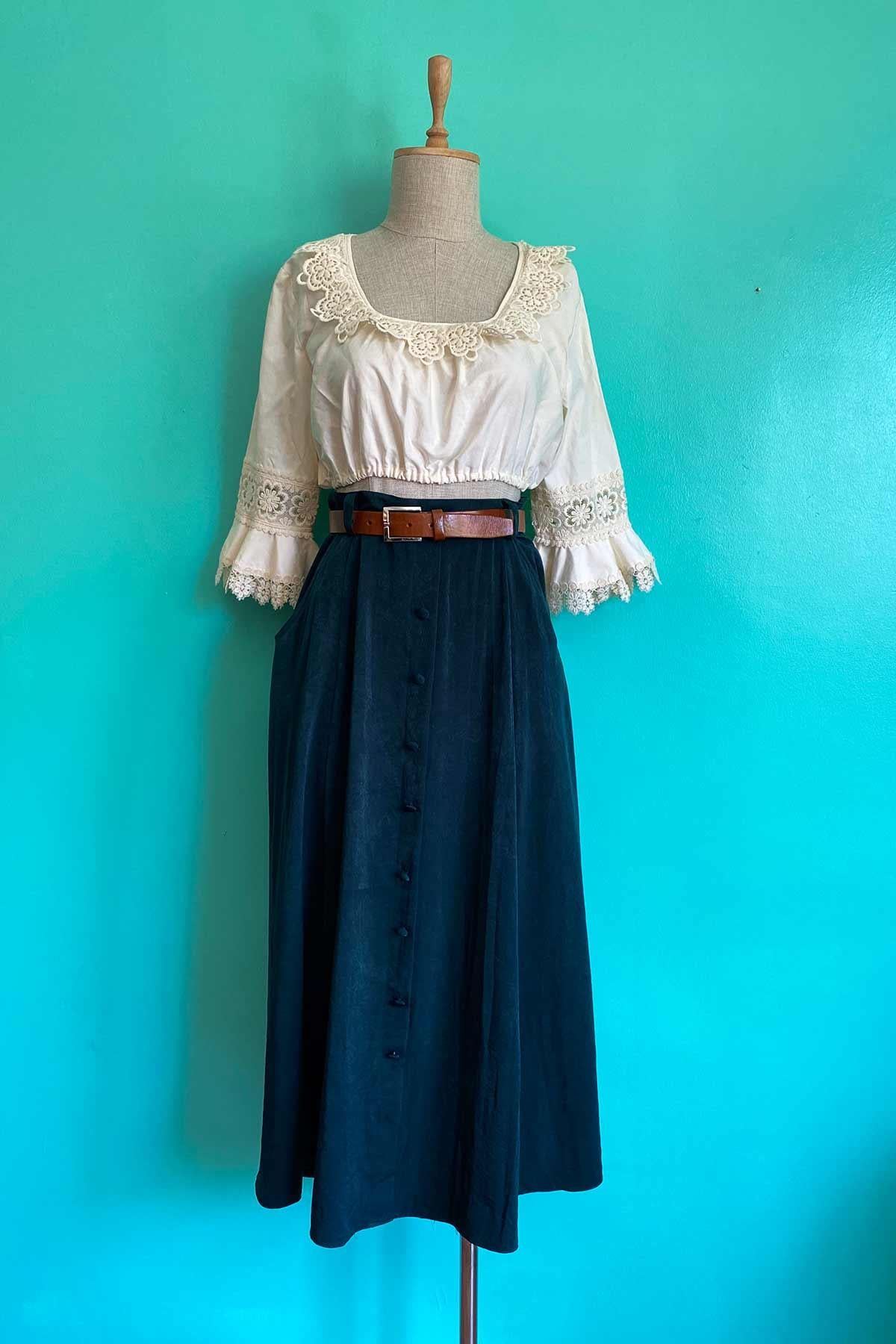 Vintage Yeşil Kloş Etek