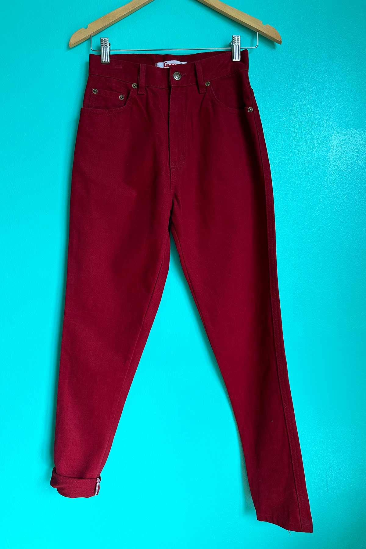 Vintage Yüksek Bel Kırmızı Kot Pantolon