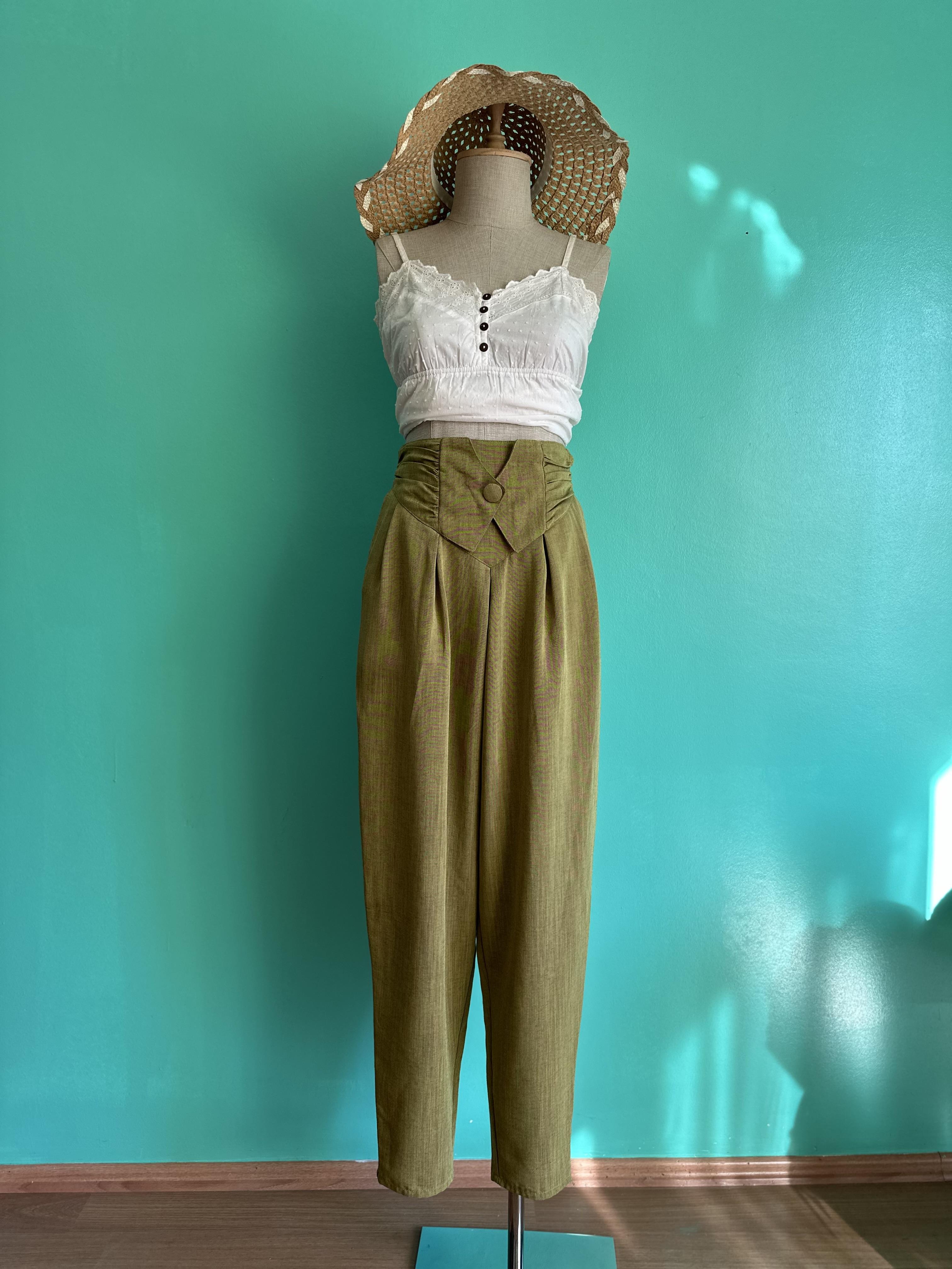 Vintage Yüksel Bel Yeşil Pantolon