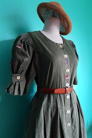 Vintage Bavyera Yeşil Kot Elbise