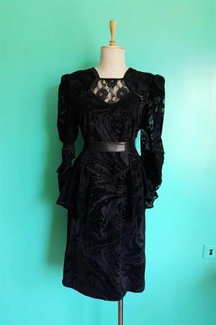 Vintage Boncuklu Siyah Elbise