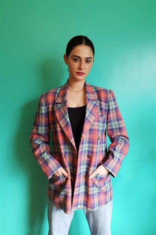 Vintage Ekose Blazer Ceket
