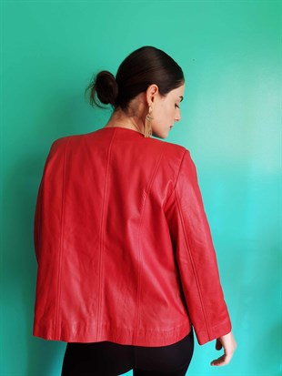 Vintage Kırmızı Deri Ceket