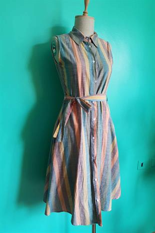 Vintage Kuşaklı Pamuk Elbise