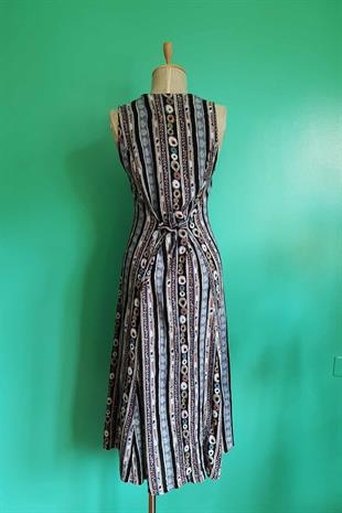 Vintage Kuşaklı Viskon Elbise