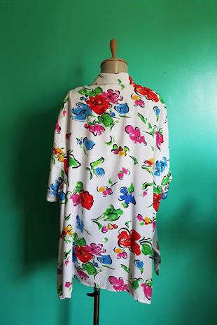 Vintage Oversize Çiçekli Viskon Gömlek