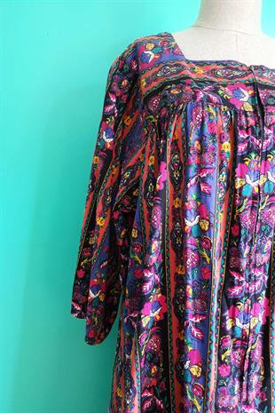 Vintage Oversize Renkli Pamuk Elbise