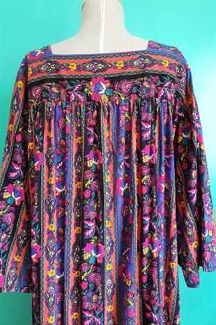 Vintage Oversize Renkli Pamuk Elbise