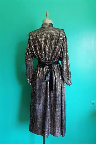 Vintage Parlak Pullu Elbise
