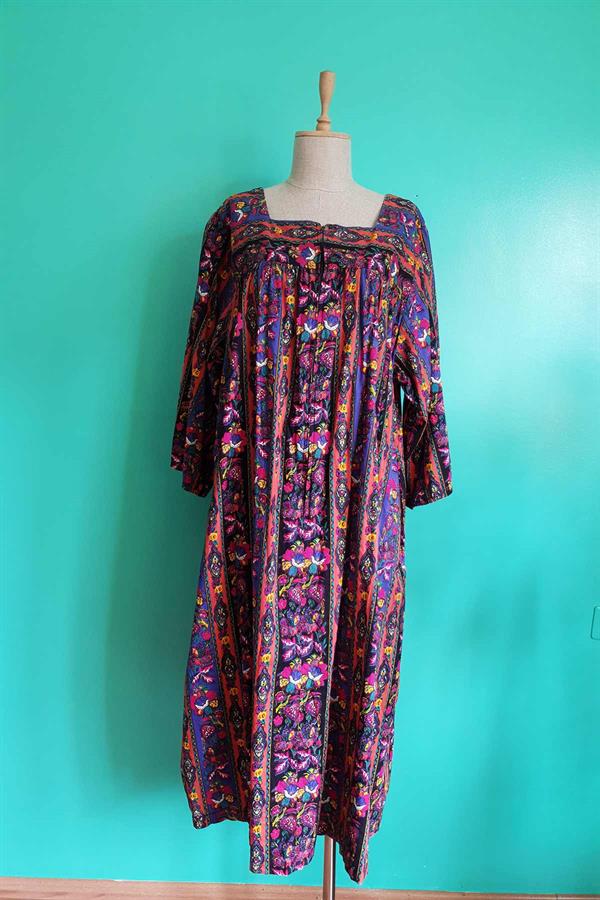 Vintage Oversize Renkli Pamuk Elbise
