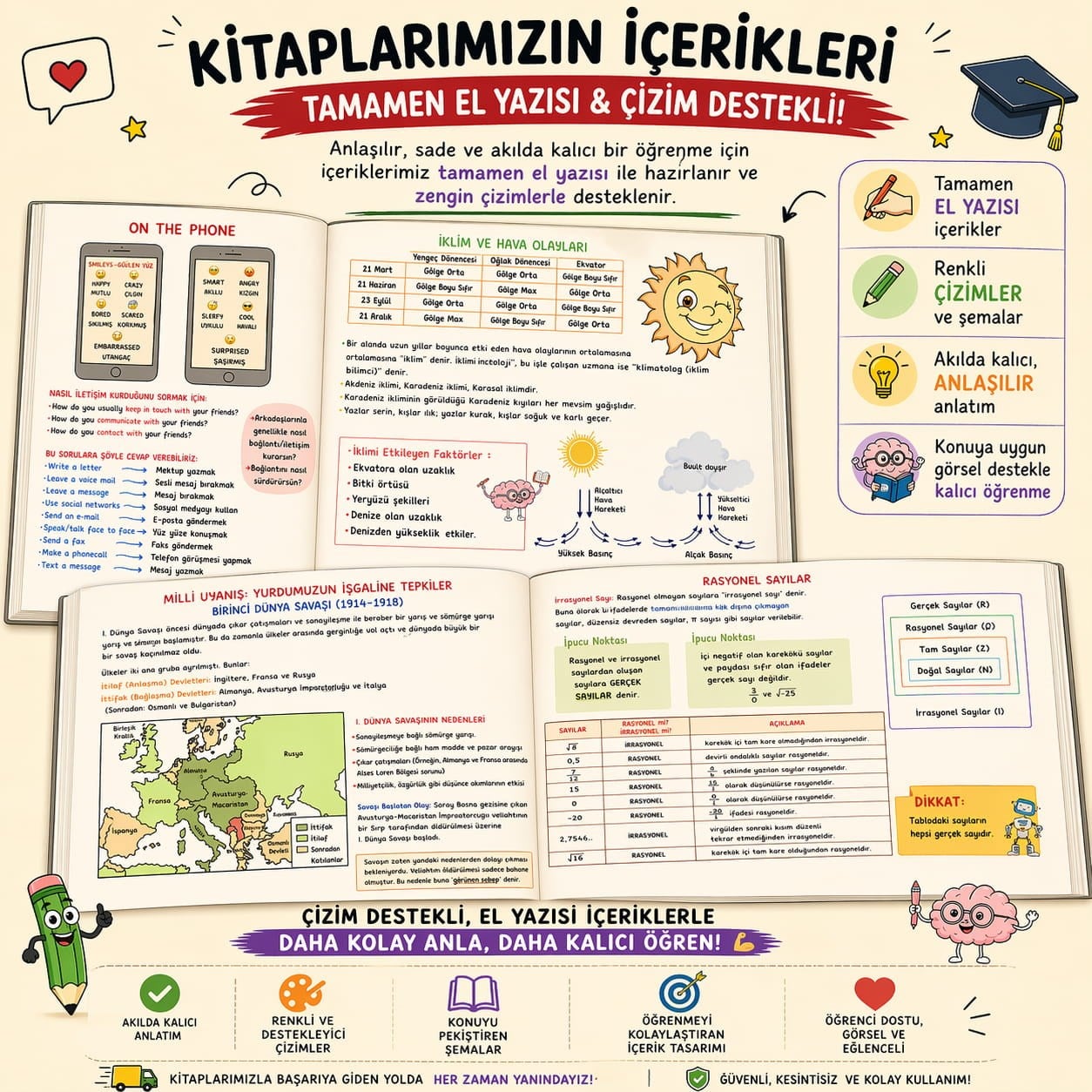 Tamamen el yazısı ve çizim destekli kitap içeriği