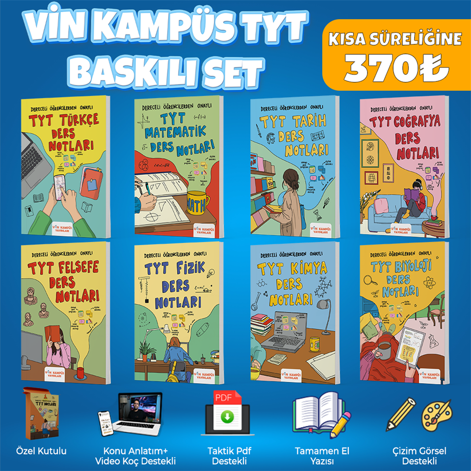 Vin Kampüs Tyt Ders Notları Baskılı Set FocusedPupa