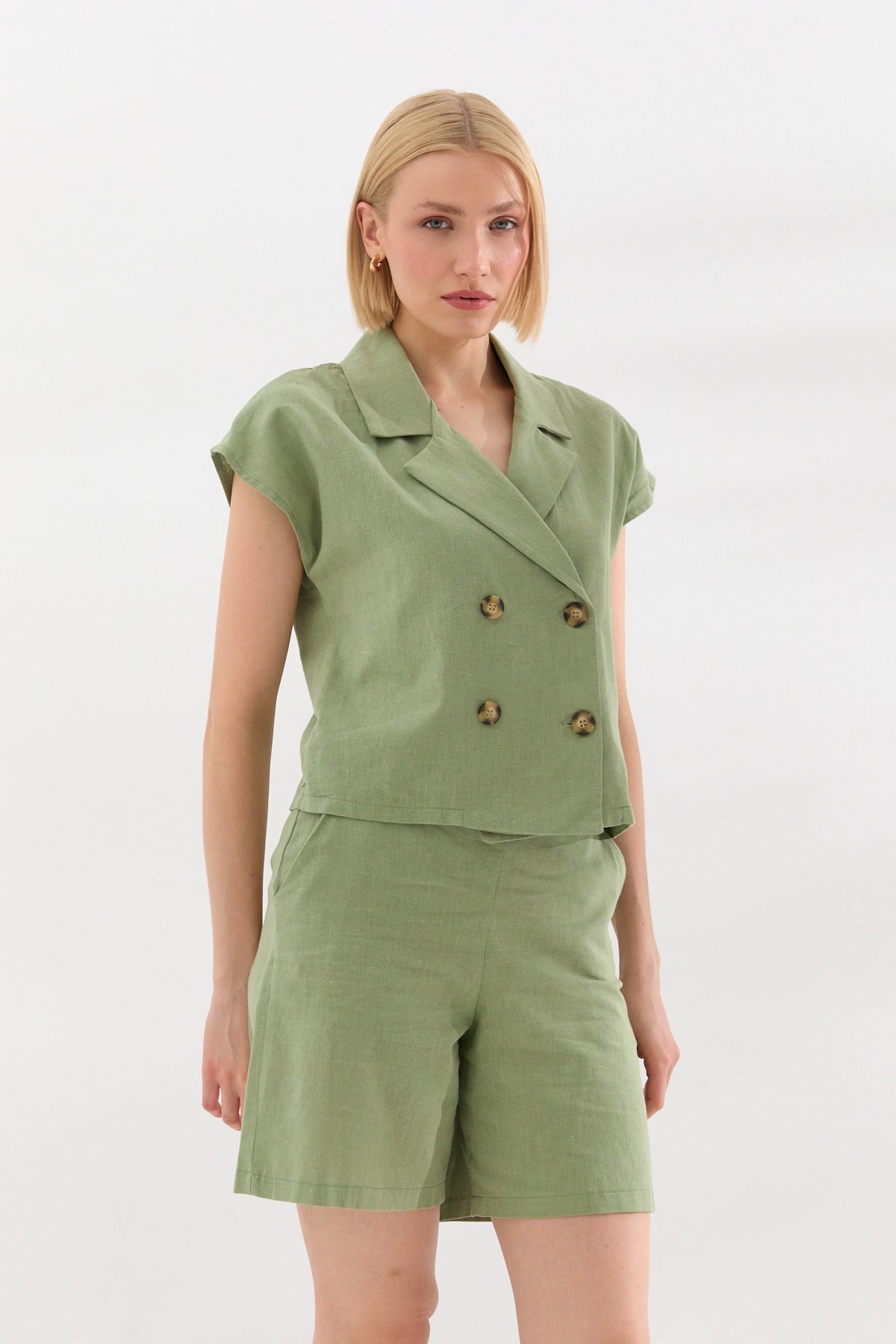 Keten Şort Olive-6582_167