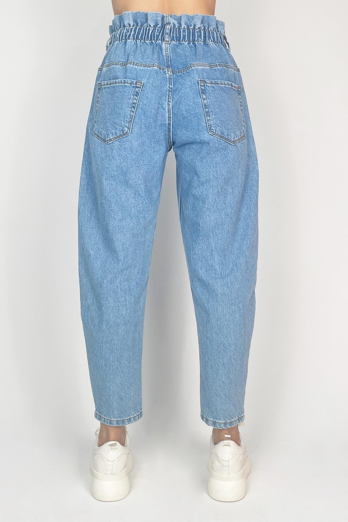 Beli Lastikli Balon Mom Jean Pantolon-Buz Mavi - T30080 - JEAN - ParkHande