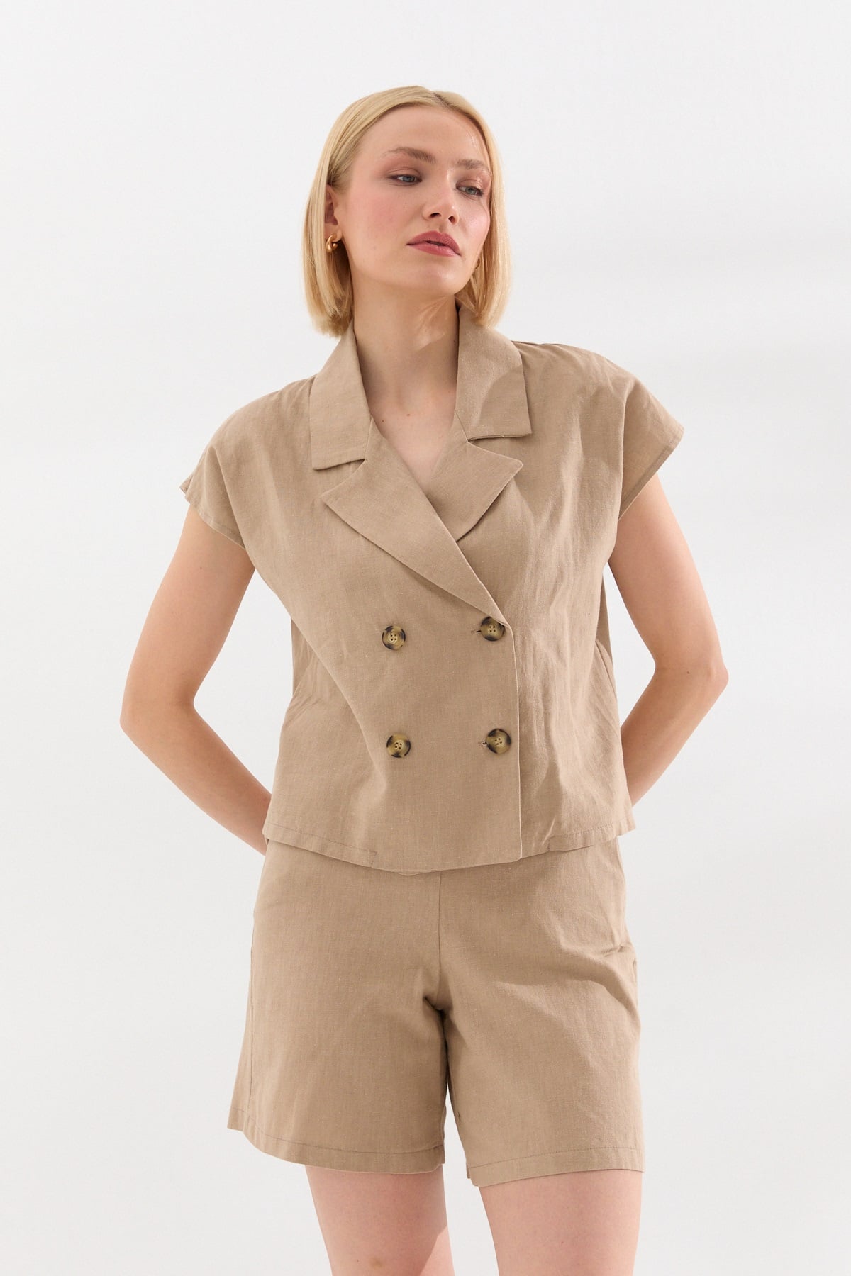 Keten Şort Biscuit-6582_166