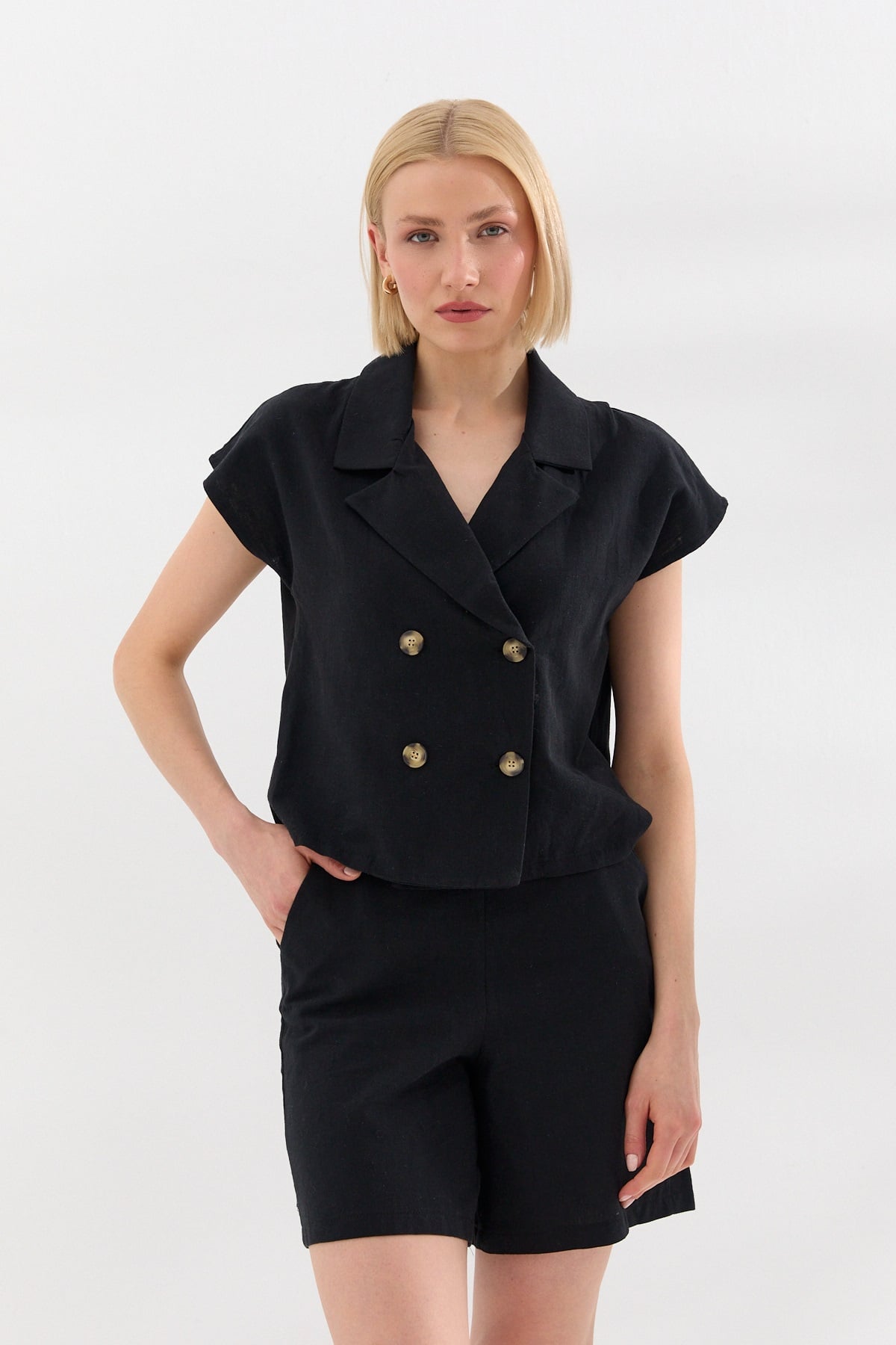 Keten Şort Siyah-6582_2