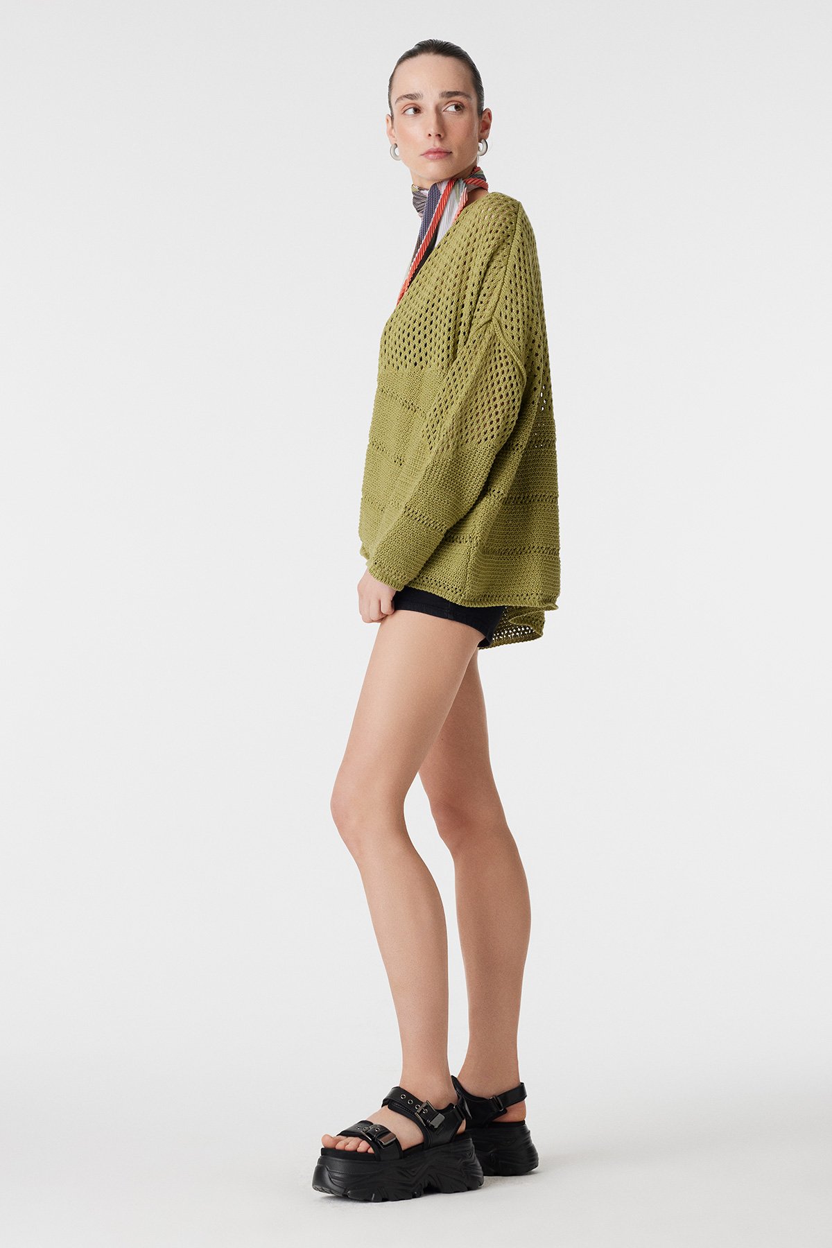 Kumakoro Kroşe Kimono Ajurlu Hırka - Yeşil - 7502 - HIRKA