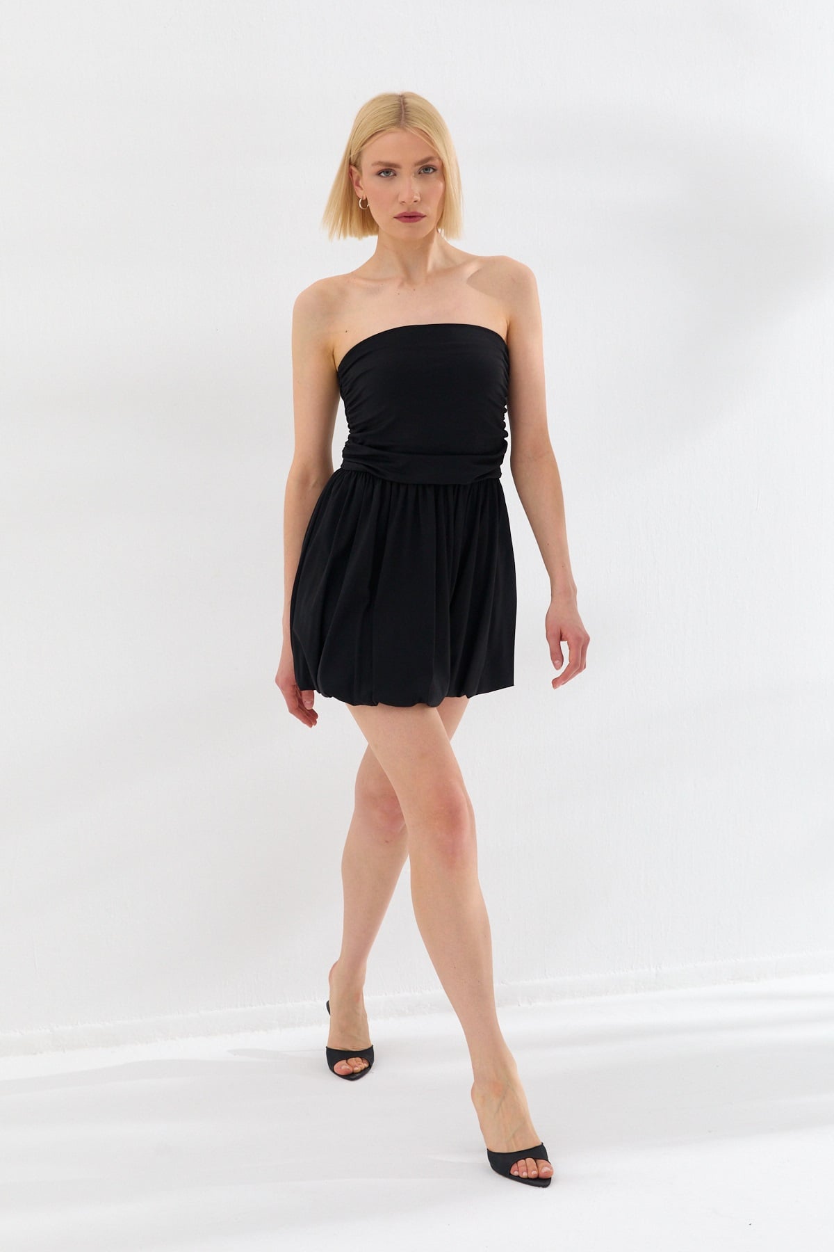 Straplez Mini Elbise Siyah-6531_2