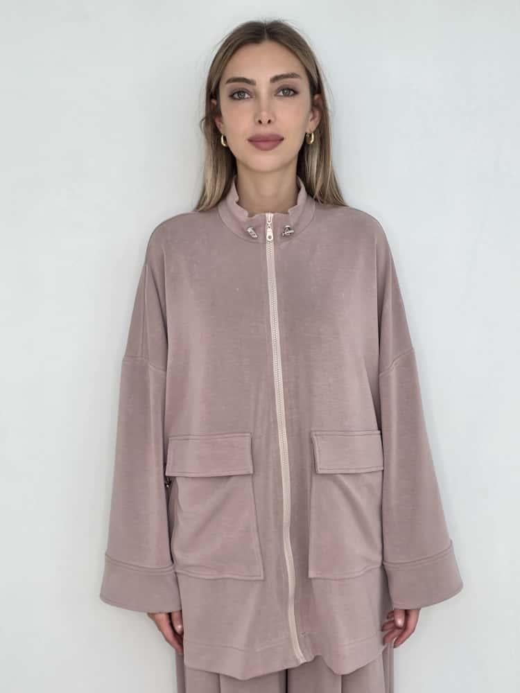 Vizon Fermuarlı Kadın Örme Ceket