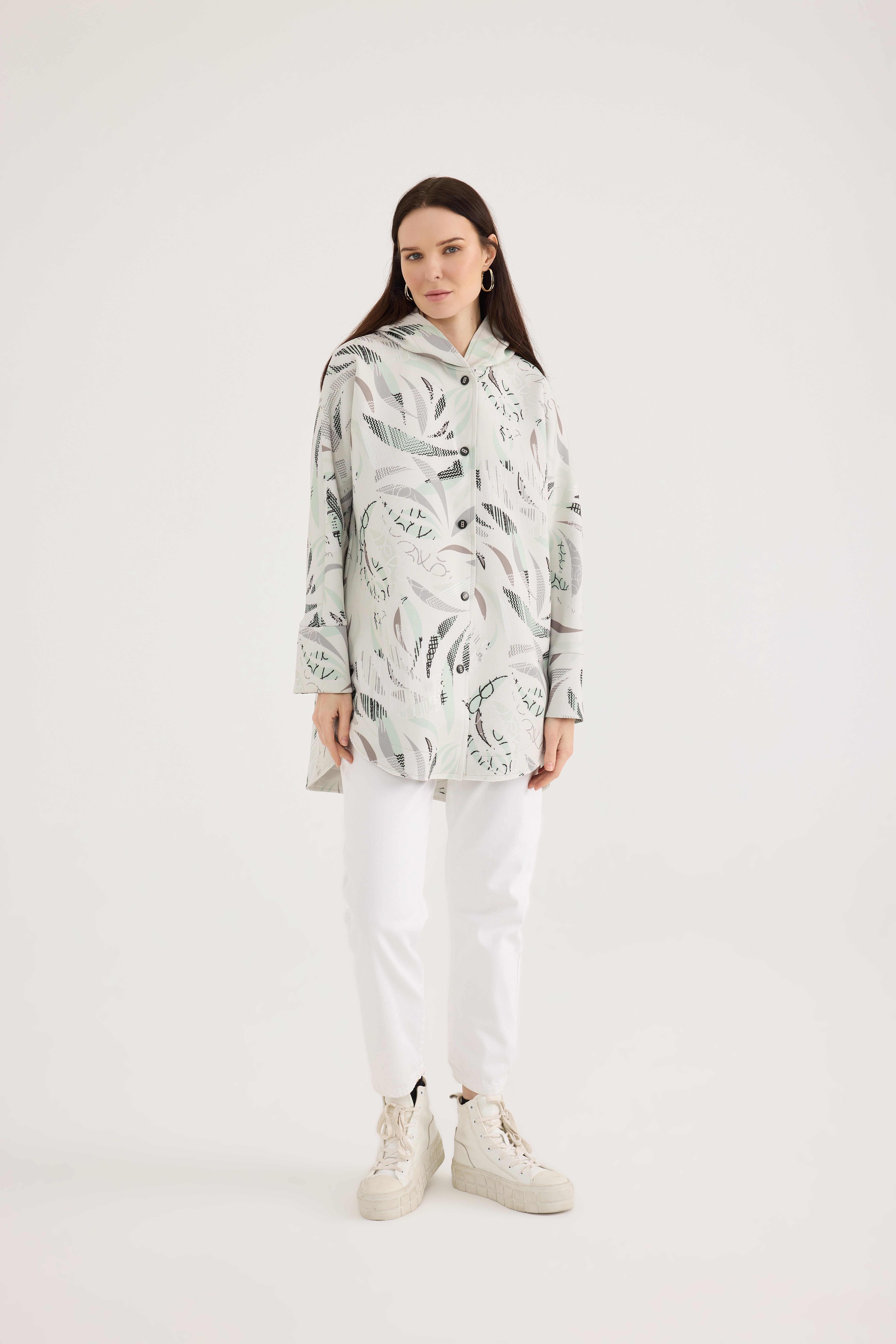 Desenli Yeşil Kapüşonlu Çıt Çıtlı Scuba Kap