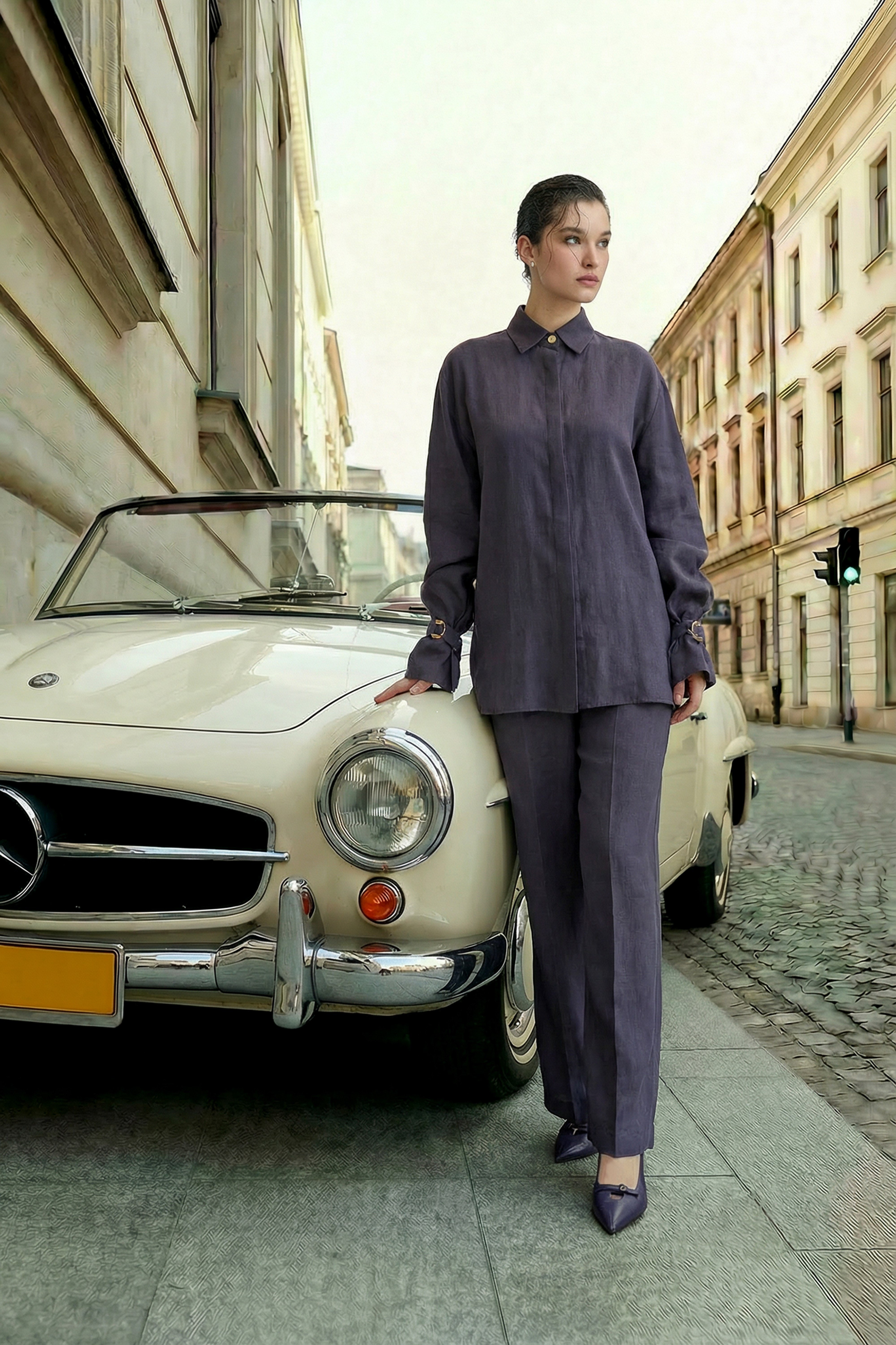 Mor Tokalı Apolet Takım