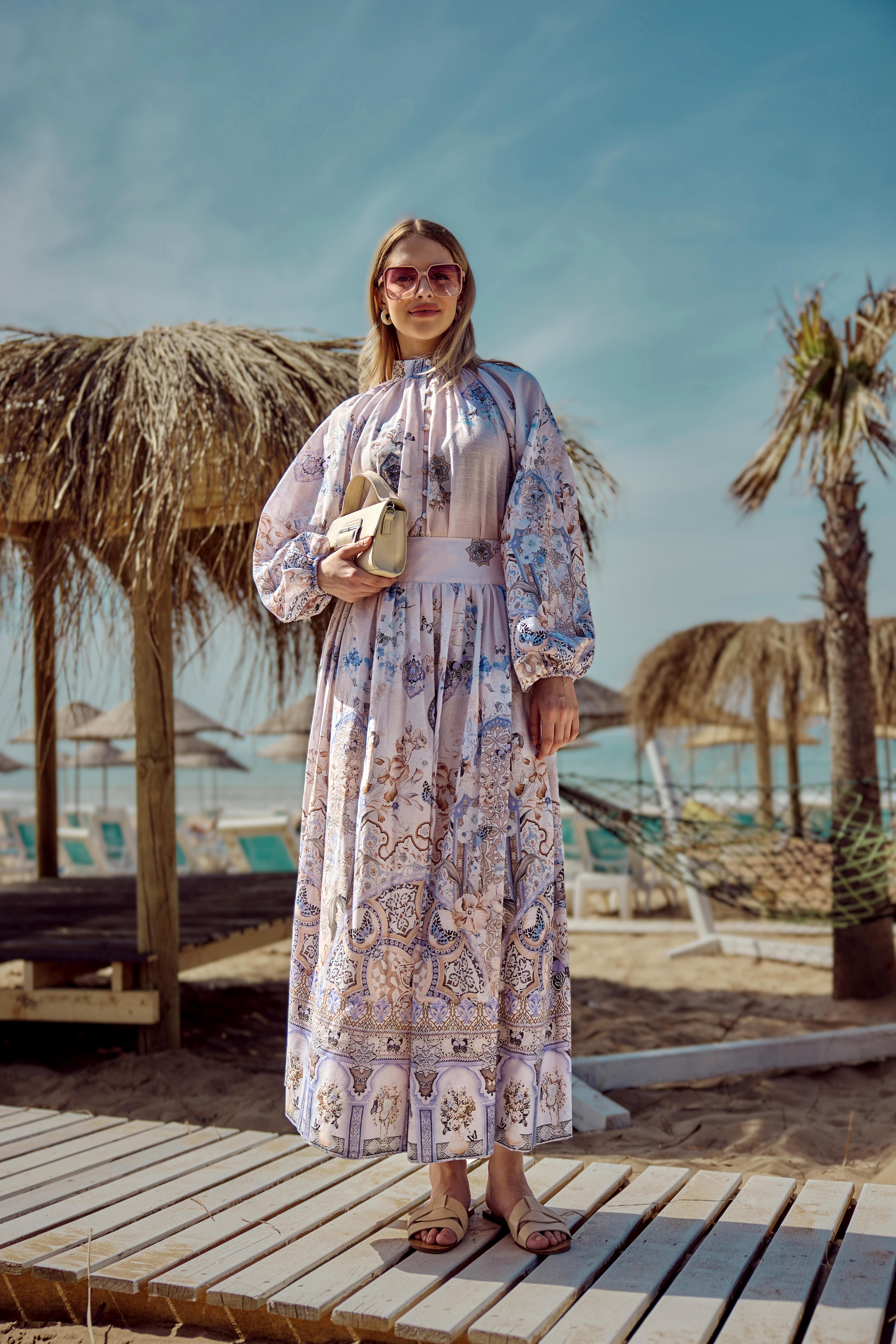 Desenli Büzgülü Desenli Vual  Etekli Takım