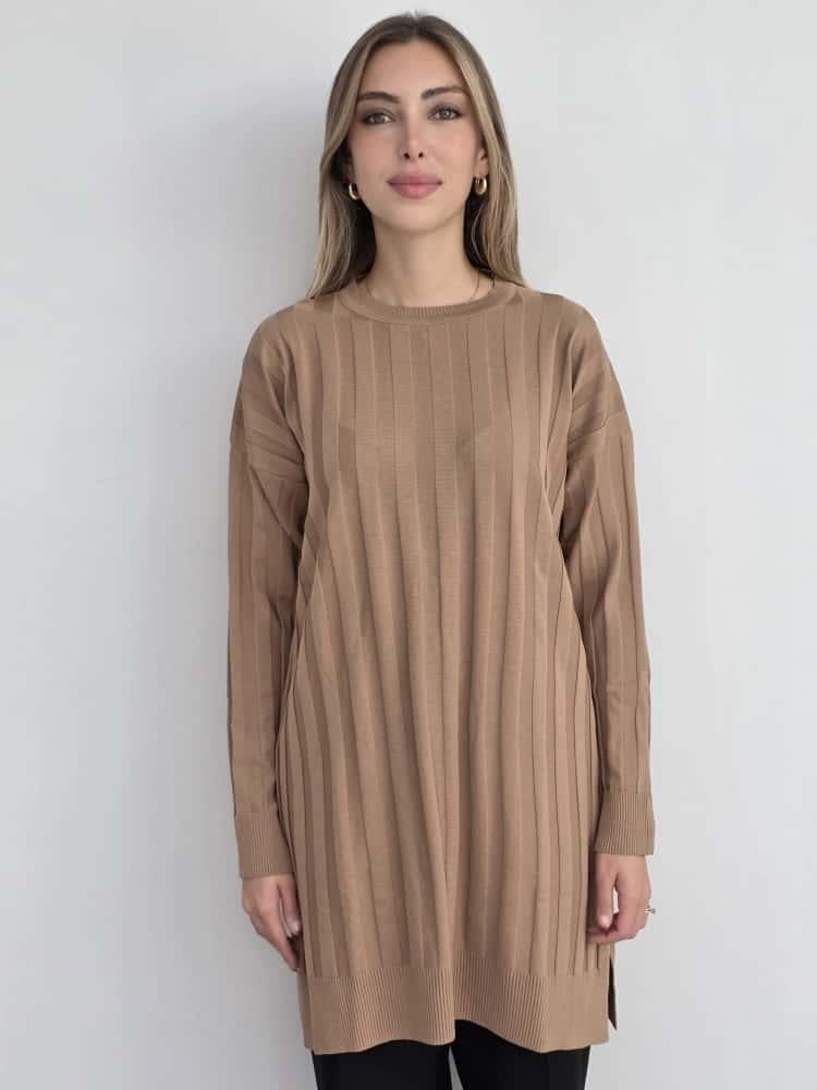 Camel Çizgi Baskılı Tunik