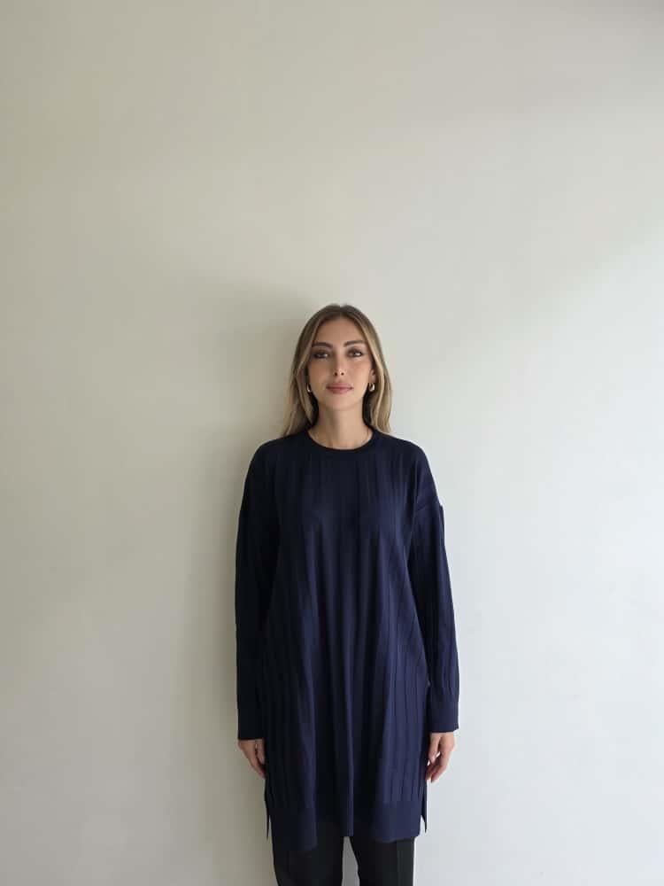 Lacivert Çizgi Baskılı Tunik