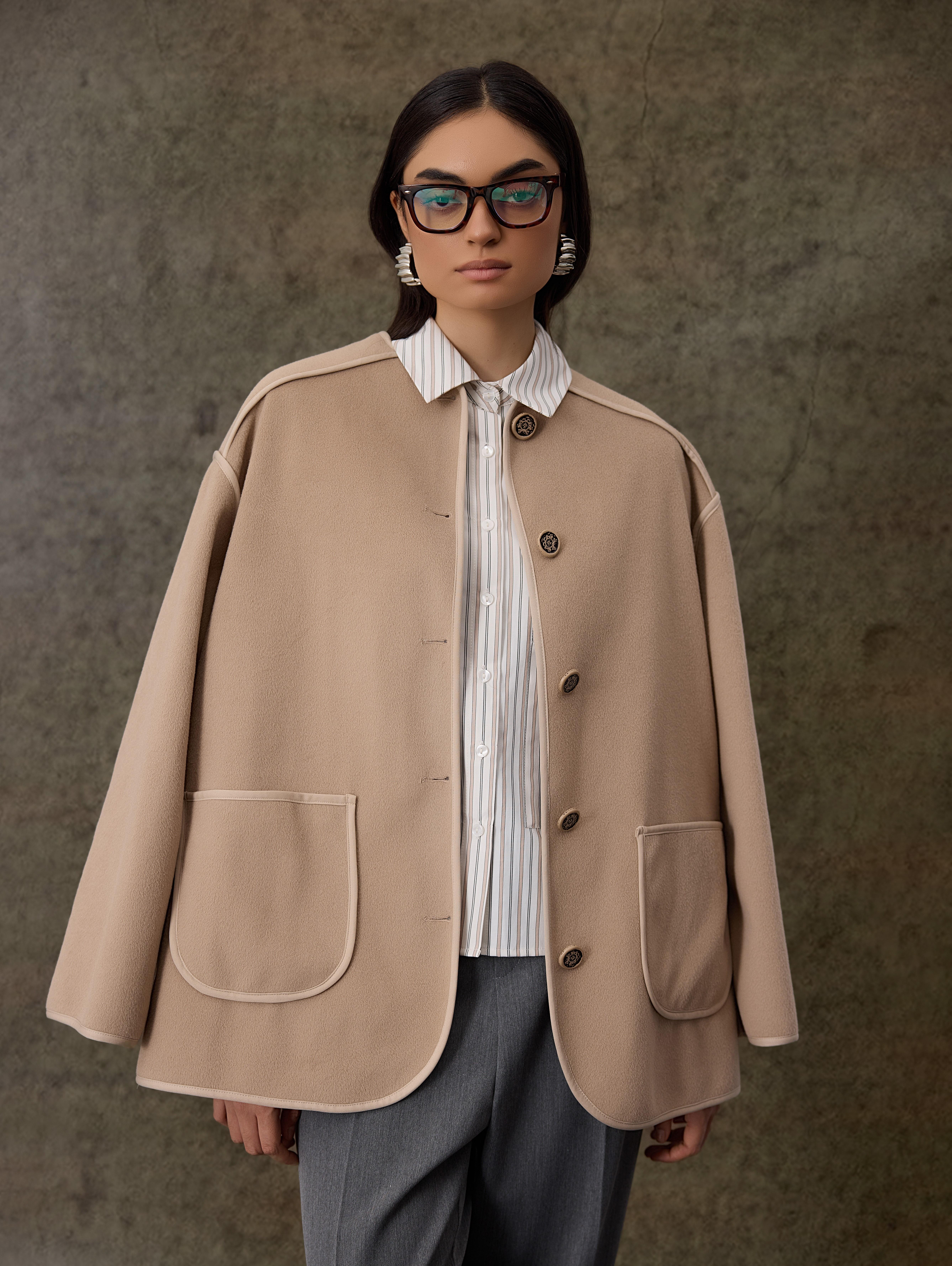 Bej Biyeli Kaşe Kaban