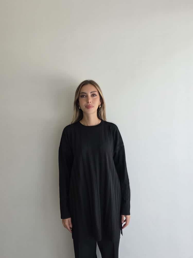 Siyah Çizgi Baskılı Tunik