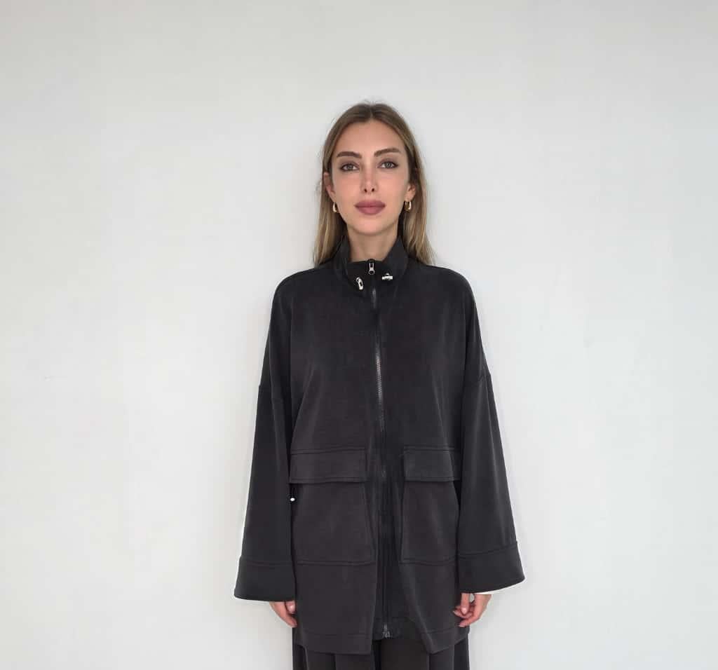Siyah Fermuarlı Kadın Örme Ceket