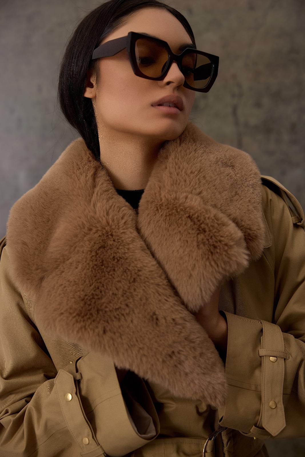 Camel Kürklü Kadın Trençkot